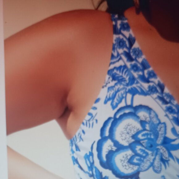 Bloom Chic Never Worn One Piece Blue and White Flower Plus Size Bathing Suit - Picture 2 of 5